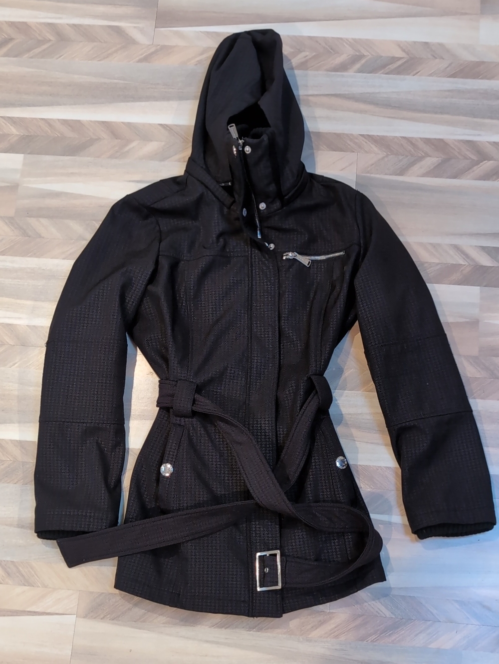 Michael Kors Black Hooded Belted Trench Coat